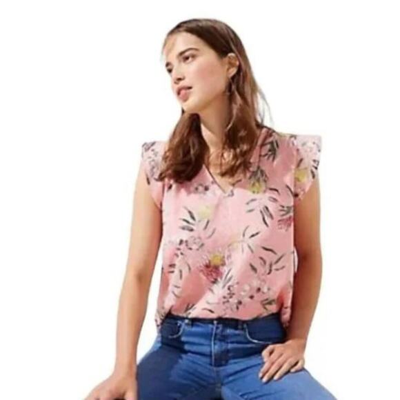 LOFT Pink Floral Flutter Sleeve Blouse - XS - Picture 12 of 12
